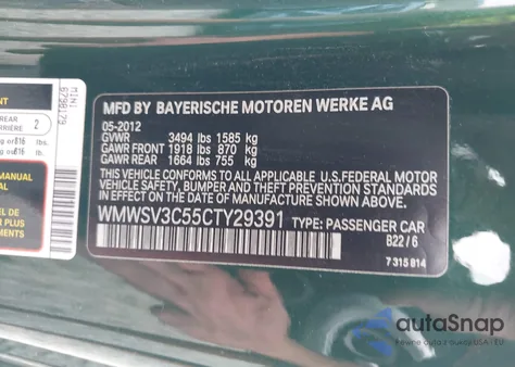 2012 Mini Cooper S z USA, uszkodzony, nr VIN WMWSV3C55CTY29391